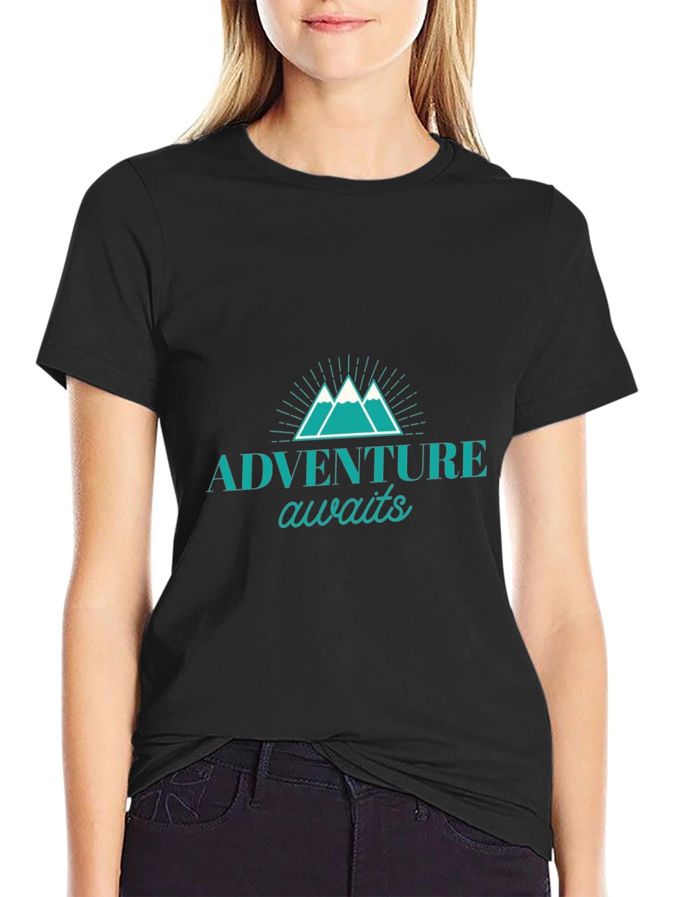 Adventure Awaits Graphic Tee - Black Cotton T-Shirt