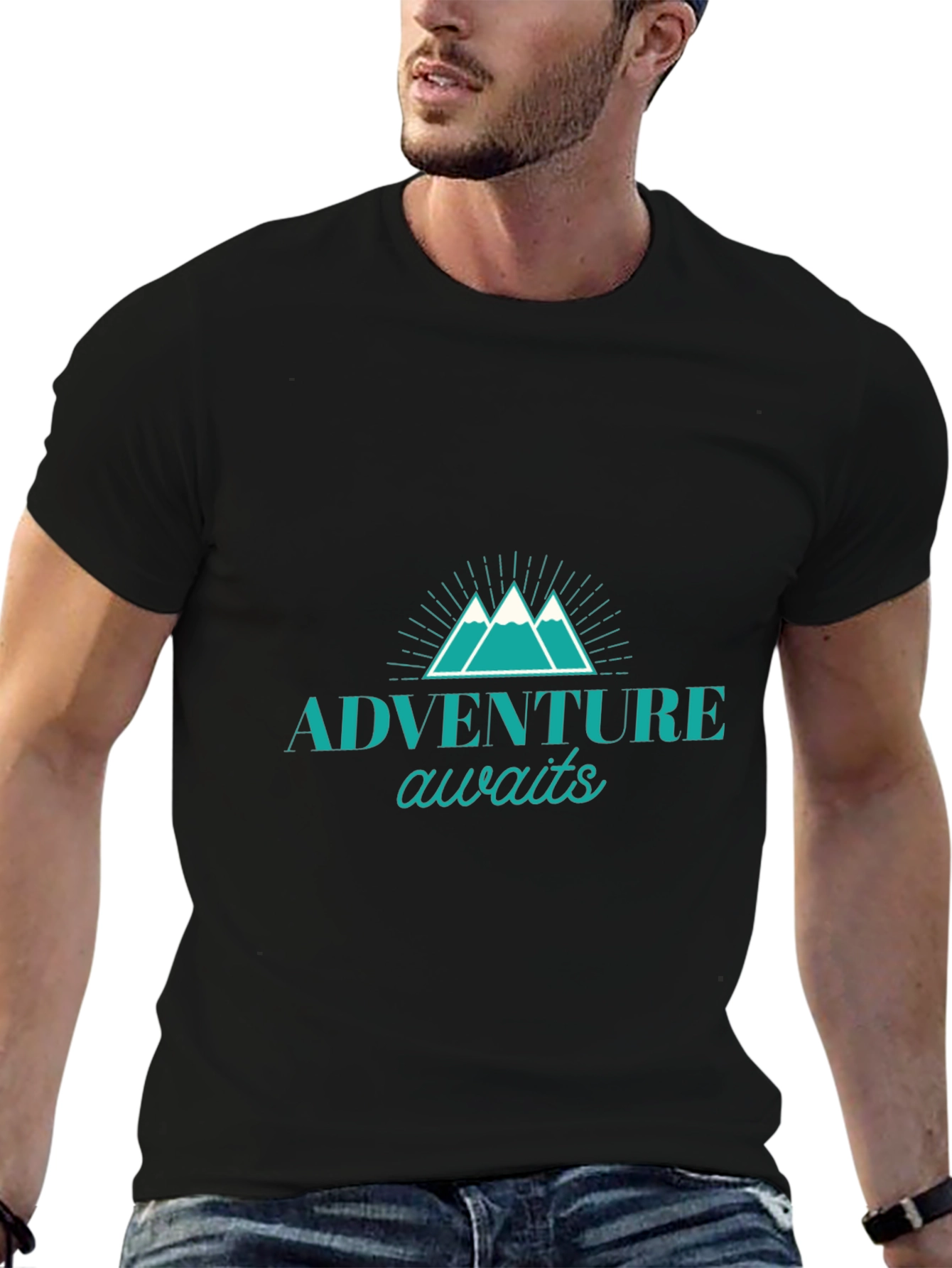 Adventure Awaits Graphic Tee - Black Cotton T-Shirt