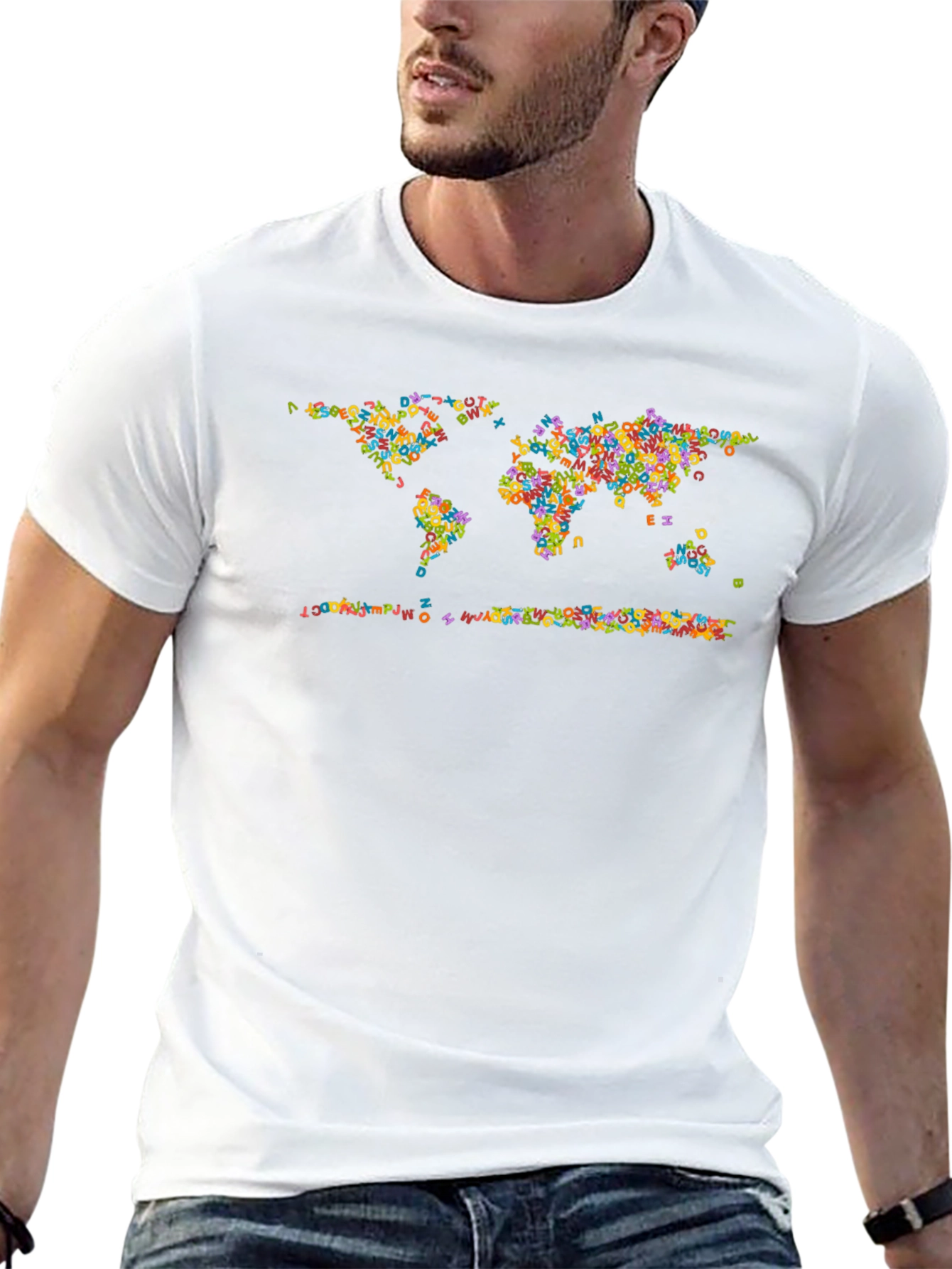 World Map Letters Black Graphic T-Shirt