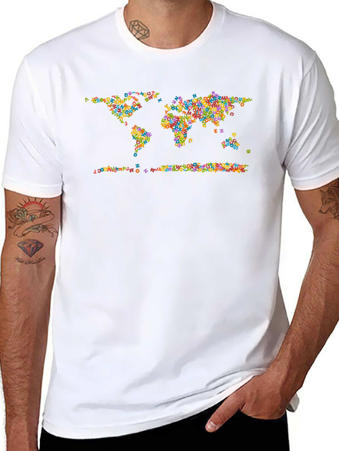 World Map Letters Black Graphic T-Shirt