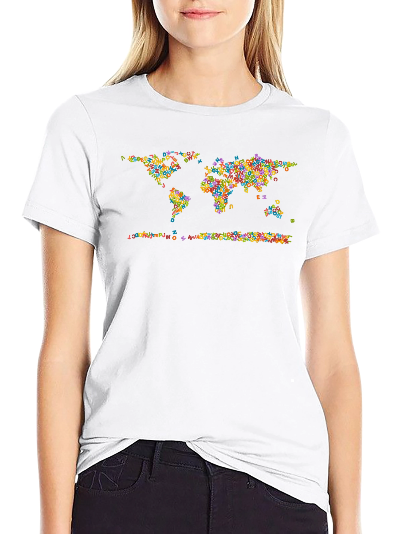 World Map Letters Black Graphic T-Shirt