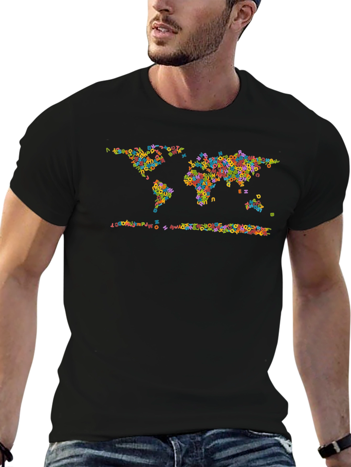 World Map Letters Black Graphic T-Shirt