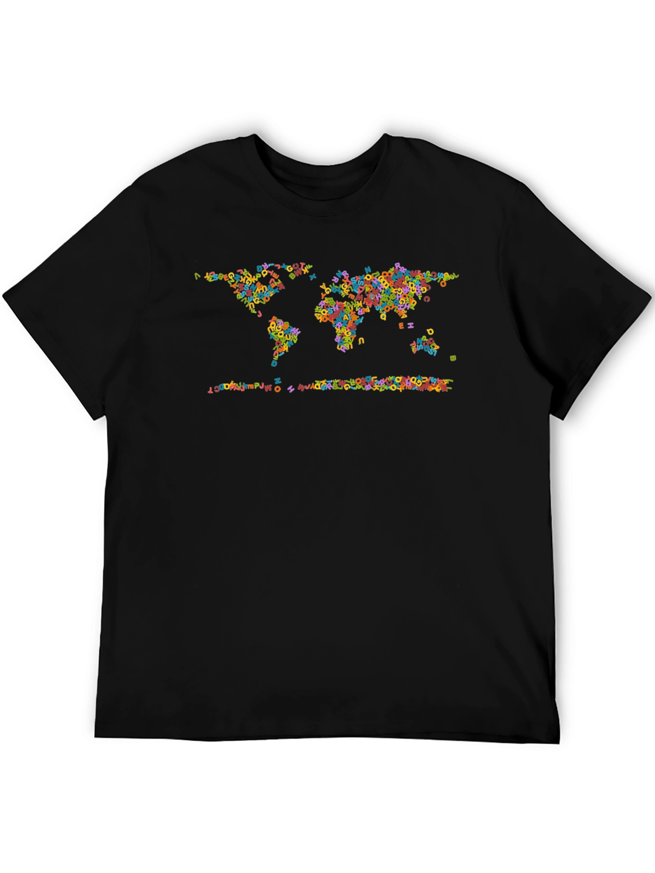World Map Letters Black Graphic T-Shirt
