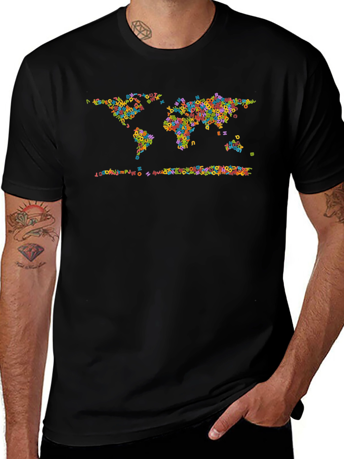 World Map Letters Black Graphic T-Shirt