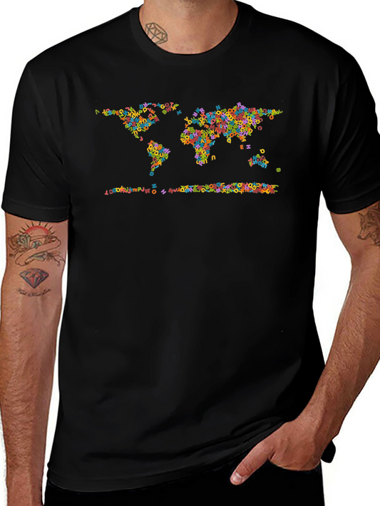 World Map Letters Black Graphic T-Shirt